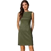 Allegra K Faux Suede Dress for Women's Boat Neck Sleeveless Sheath Dresses