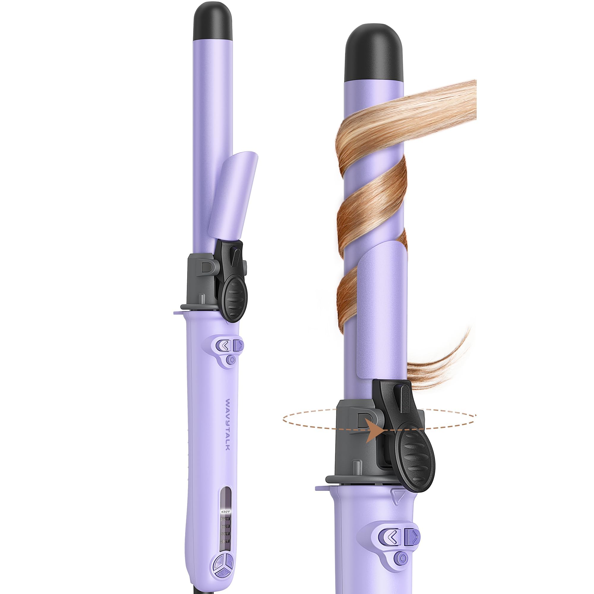 Photo 1 of Wavytalk 1 Inch Rotating Curling Iron, Curl Cycle, Automatic Curling Wand for Long Hair, Get Effortless Beach Waves with Self Spinning Barrel up to 430°F with Home Button, Dual Voltage, Purple