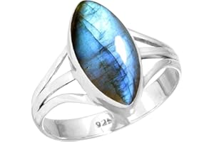 Genuine 925 Sterling Silver Handmade Jewelry Marquise Labradorite, Agate, Amber, Onyx Natural Gemstone Boho Ring For Women
