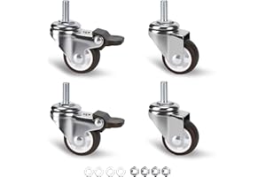 ZUOFANG 1 Inch Stem Casters Set of 4, Small Swivel Caster Wheels with Brake, Mini Low Profile Threaded Caster Wheels for Lightweight Furniture, Total Load Capacity: 97Lbs,M6x15mm