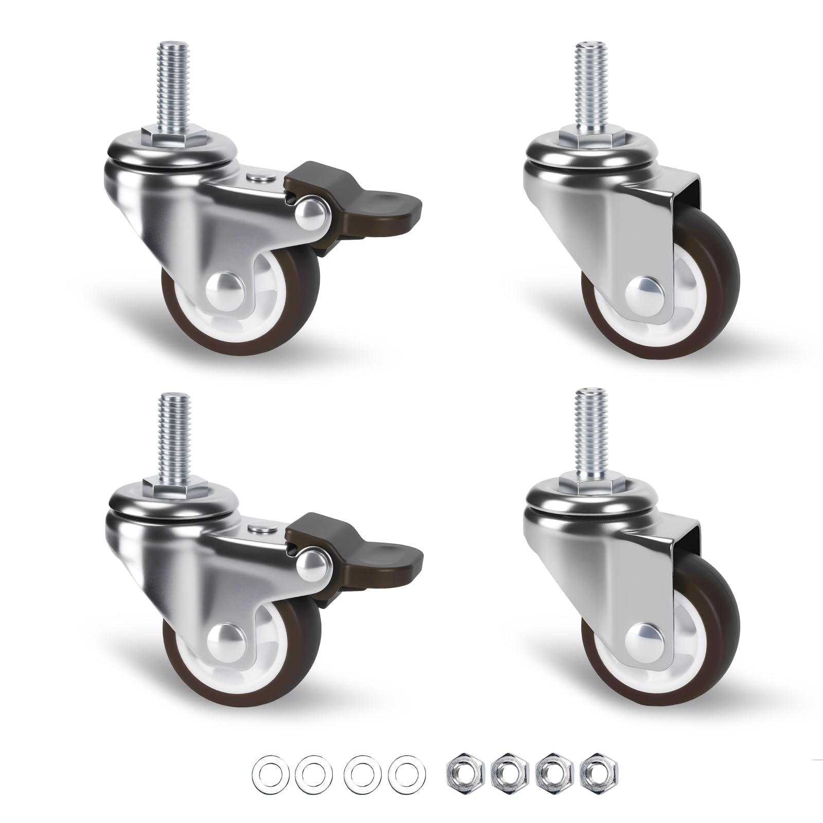 Photo 1 of 1 Inch Stem Casters Set of 4, Small Swivel Caster Wheels with Brake, Mini Low Profile Threaded Caster Wheels for Lightweight Furniture, Total Load Capacity: 97Lbs,M6x15mm