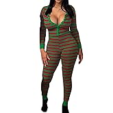 Nicoxijia Women's Sexy Deep V Neck Jumpsuit Romper Butt Flap Pajamas Bodycon Bodysuit Long Sleeve One Piece Overall Sleepwear
