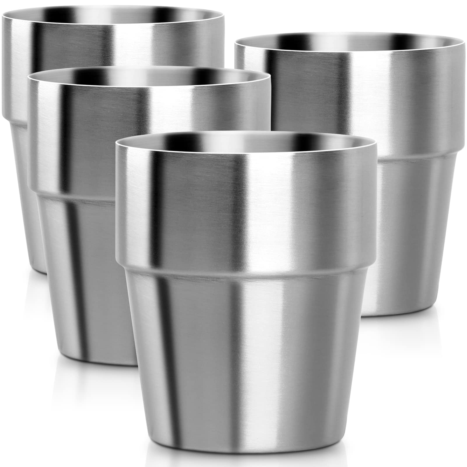 Beasea Stainless Steel Insulated Cup, 10 oz Stackable Stainless Steel Cups Set of 4, Small Metal Cup Double Wall Vacuum Insulated Drinking Cups