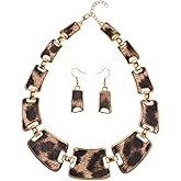 IMIKEYA Luxurious Leopard Print Necklace Earring Set Metal Jewelry for Women for Special Events Daily Wear, 38.00X3.50X0.50CM, Metal, alloy