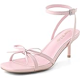 Shoe'N Tale Women's Kitten Heels Bow Strappy Heeled Sandals Square Open Toe Fashion Dressy Wedding Party Shoes