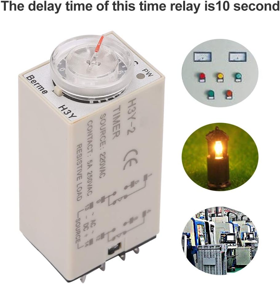 YWBL-WH Time Relay, Timer Delay Relay, H3Y-2 AC 220V 10s, Silver Normally Closed, DIN Rail Mount, Screw Connector - Image 3