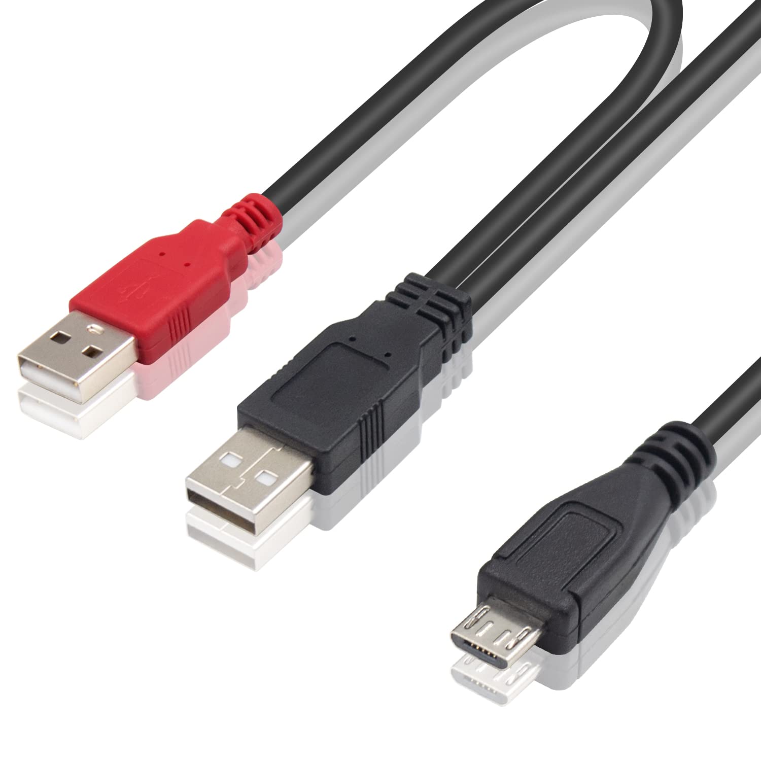 Duttek USB to Micro USB Cable, Dual USB 2.0 Male to Standard Micro USB Male Y Splitter Cable for Camera, MP3, MP4, External Hard Disk Drive Cable, 80/20cm
