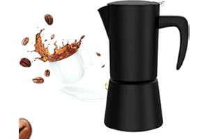 Collgene Moka Pot Espresso, Stainless Steel Italian Coffee Maker Stovetop Espresso Maker for Camping or Home Use, Induction Moka Pot 6 Cups (10oz/300ml), Black