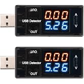 2Pcs USB Tester USB Power Meter, DC Digital Voltage &amp; Current Meter with Blue &amp; Red Display &ndash; Multi-Function USB Voltmeter Ammeter for USB-C Tester, USB Port Tester, DC Power Meter