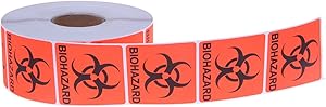 Juvale 1000 Count Bio-Hazard Warning Sticker - Red, Black Adhesive Warning Labels with Biological Hazard Symbol - 2"