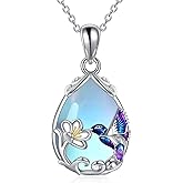 YFN Hummingbird Necklace for Women S925 Sterling Silver Blue Purple Hummingbird Pendant Necklace Hummingbirds Flower Jewelry Charm Memorial Mothers Day Gifts