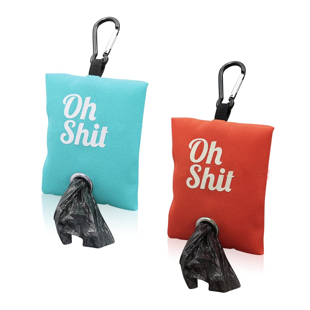 Fatiya 2 Colors Pet Waste Bag Dispenser, Portable Dog Poop Bag Holder for Leash, Dog Waste Bags Container with Metal Clip for Walking, Running or Outdoor Accessory (Orange, Light Blue)