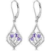 VONALA Flower Earrings for Women 925 Sterling Silver Rose/Lotus/Scottish Thistle/Tulip/Lilac/Mushroom/Pineapple Dangle Drop Earrings Flower Jewelry Gifts for Women Girls Birthday Gifts
