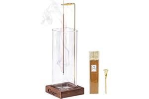 Ceremony Incense Holder, Wooden Incense Holder for Sticks with Glass Ash Catcher, Anti-ash Incense Burner with 20 Incense Sticks and a Ash Brush for Meditation Yoga Spa Room Decor