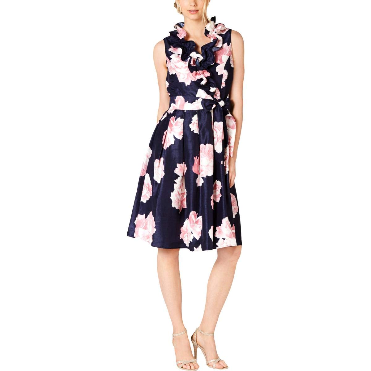 Jessica Howard Womens Sleeveless Floral Party Dress Navy 16