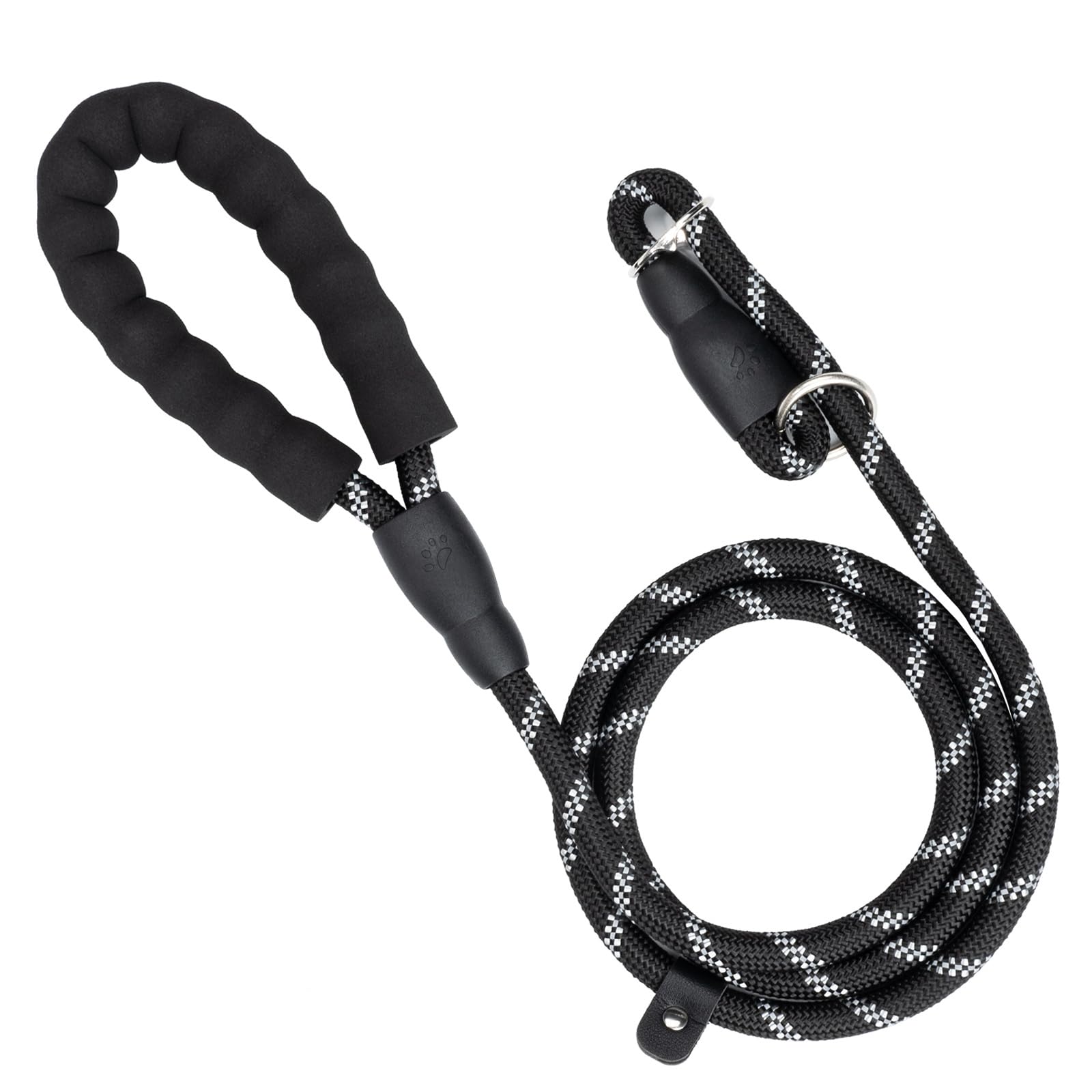 Rope Dog Lead, 2m Training Lead Reflective Dog Lead, Black Rope Slip Leads with Soft Padded Handle for Small, Medium and Large Dogs