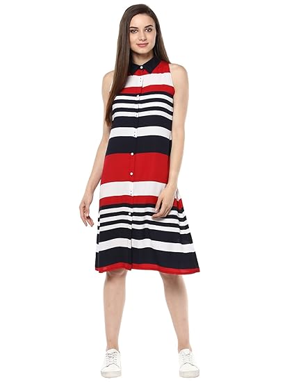 red and navy blue dress