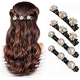 4PCS Sparkling Crystal Stone Braided Hair Clips with 3 Small Clips, Pearl shaped hairpin duckbill clip,Braided Hair Clip with Rhinestones for Girls Women Hair Accessories
