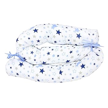 TupTam Baby Nestchen Bettschlange 210cm Lang mit Bändchen, Farbe: Sterne Dunkelblau/Blau