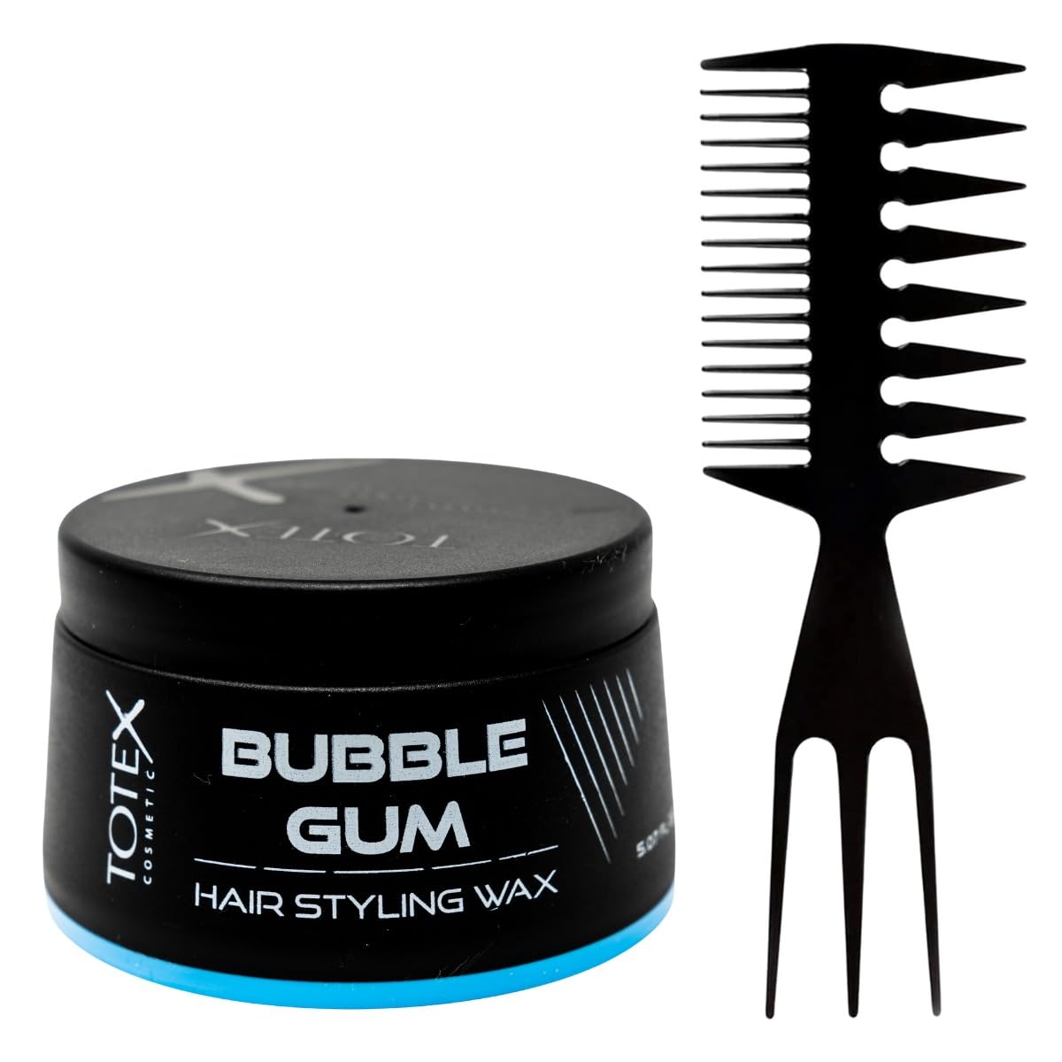 Totex Hair Styling Wax Bubble Gum 150 ml & Wide Tooth Comb Black No2 Blue | Extra Strong Hold Hair Wax for Men & Women | Long Lasting Shine, Frizz Control & Professional Hair Styling Set