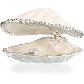 ELLDOO Mini Seashell Trinket Box, Vintage Metal Enameled Decorative Box Earrings Ring Holder Small Jewelry Organizer Seashell Figurine Gift Box for Girl Women, White