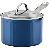 Farberware Style Nonstick Cookware Straining Saucepan with Lid, 3 Quart, Blue