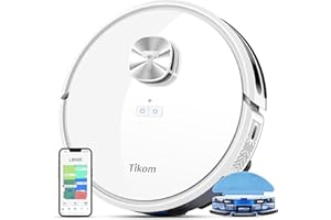 Tikom Robot Vacuum and Mop Combo, LiDAR Navigation, L9000 Robotic Vacuum Cleaner, 4000Pa Suction, 150Mins Max, Smart Mapping, 14 No-go Zones, Good for Pet Hair, Carpet, Hard Floor, White