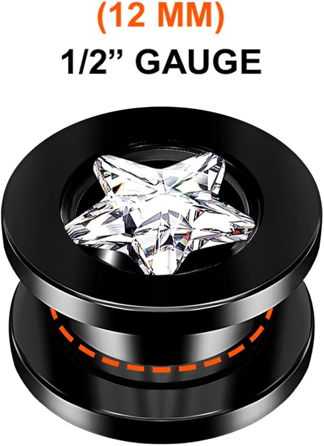 2PCS Anodized Black Flesh Clear Star CZ Stone Gauge Earring Tunnel Ear