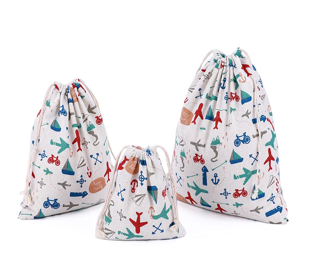 Amoyie 3 pcs Drawstring Storage Bags Set for Kid Stuff Travel Home Accessorie, Transportation