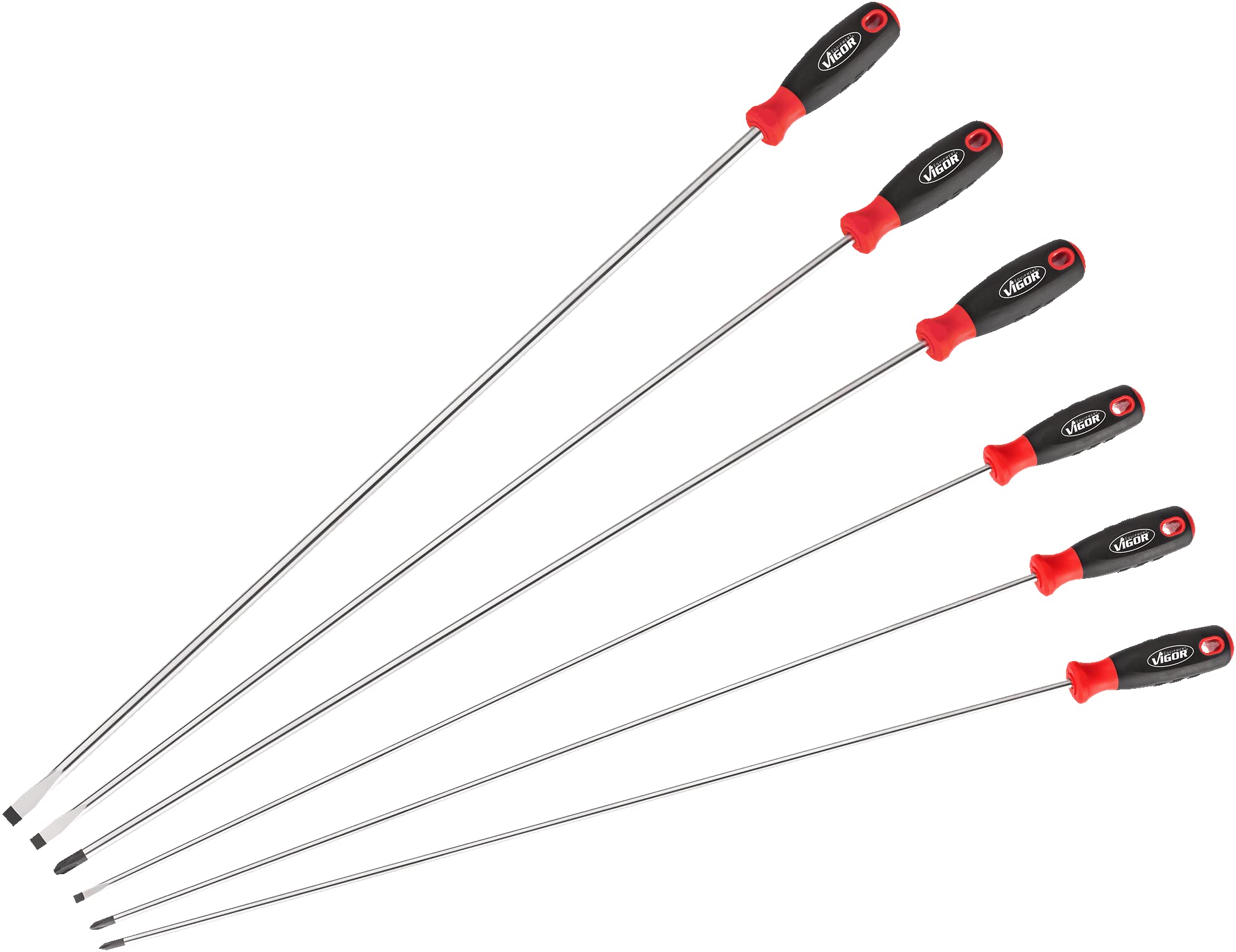 Vigor Screwdriver Set Extra Long V4432/6 Slotted Phillips Profile PH 600 mm