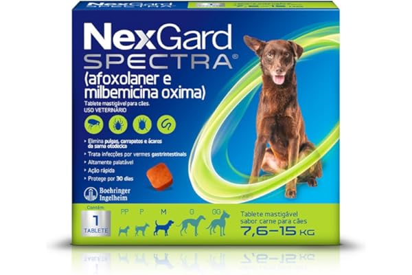 NexGard Spectra Antipulgas e Carrapatos e Vermífugo para Cães de 7,6 a 15kg - 1 tablete