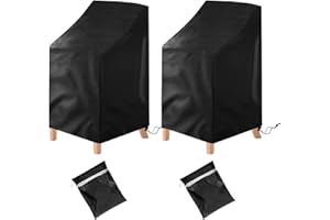 Uranshin Stacking Outdoor Chair Covers Waterproof, Outdoor Patio Chair Covers Stackable Chair Cover, Lawn Lounge Chair Covers for All Weather Protection,Black, 25" L x 25" W x 47”H (2PCS)