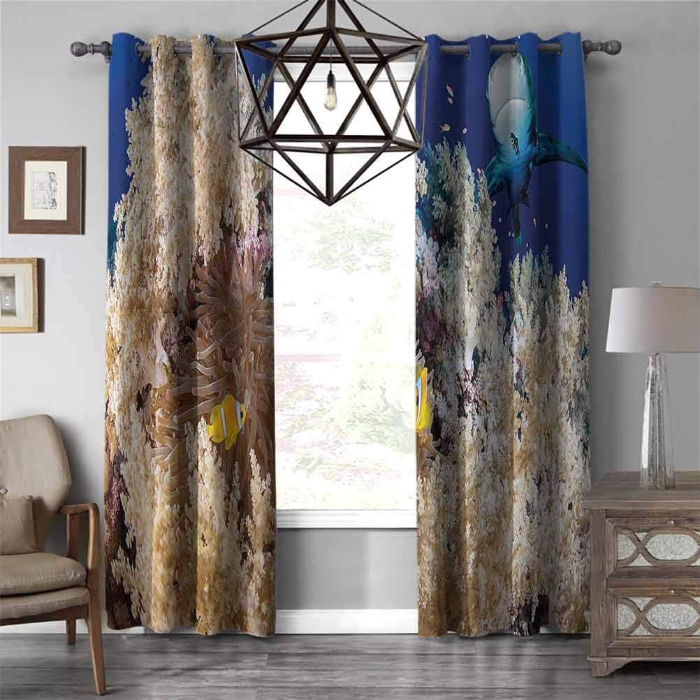 All of better Sea Animal Decor American Classical Perforated Curtains Reef with Little Clown Fish and Sharks East Egyptian Red Sea Life Scenery Blackout Curtains Thermal Insulated W96 X L96 inch