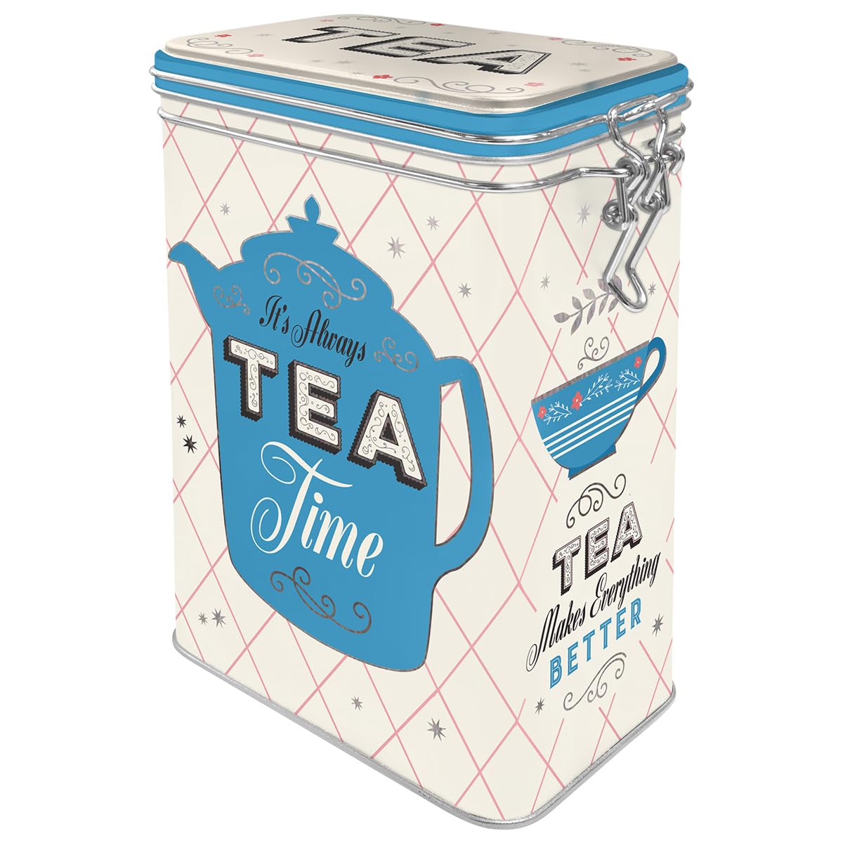 Nostalgic-Art Retro Tea Canister 1.3 Litre Tea - Gift Idea for Tea Lovers Tin Tin with Aroma Lid Vintage Design