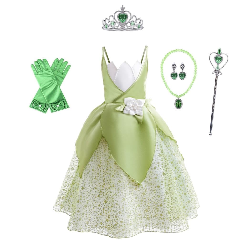 Lito Angels Princess Tiana and the Frog Fancy Dress Up Costume with Accessories Set for Kids Girls Age 12-14 Years (Tag Number 150)