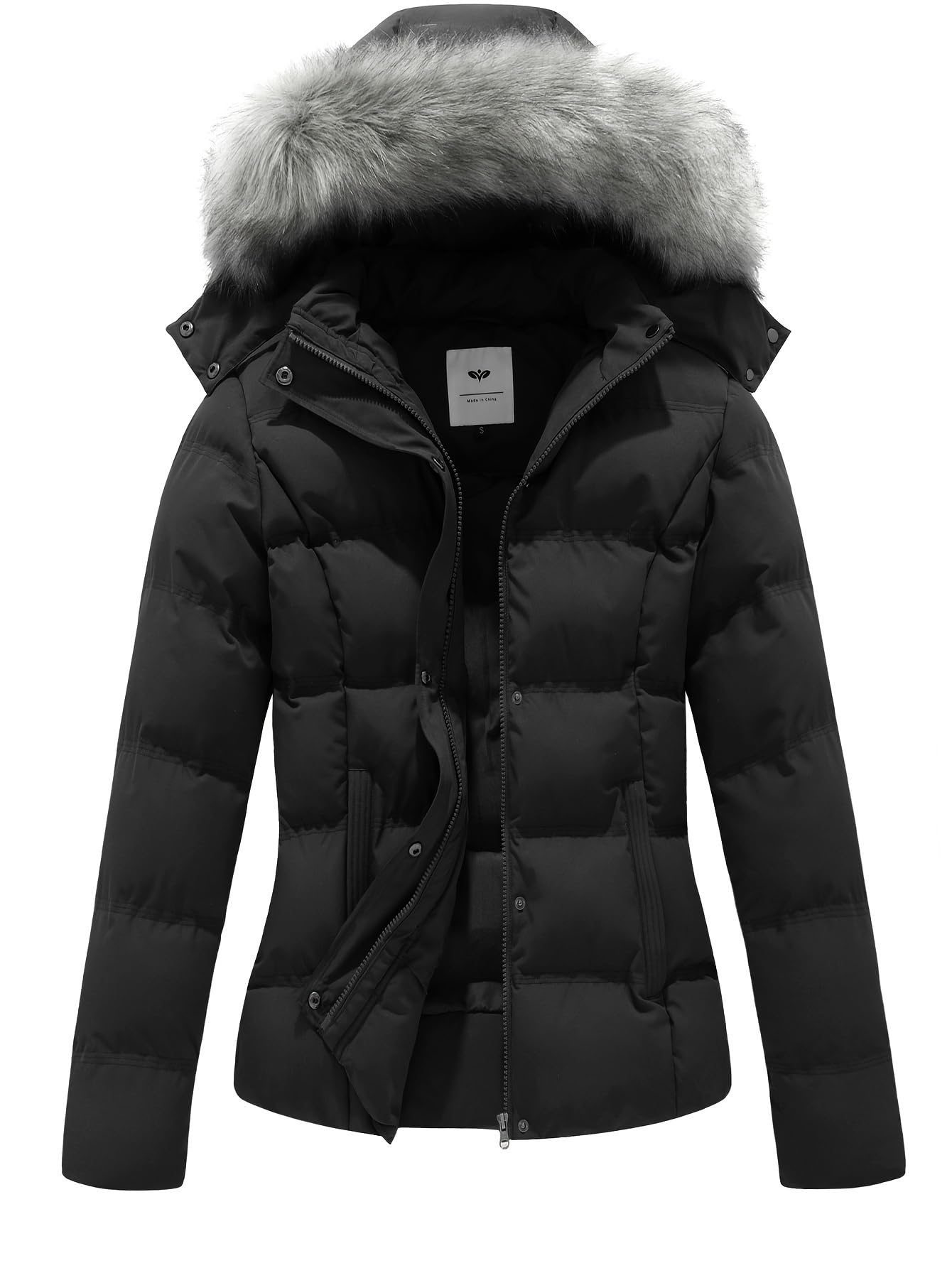 GGleaf Women's Hooded Warm Winter Coat Quilted Thicken Puffer Jacket with Removable Fur Hood Black 3X-Large Image