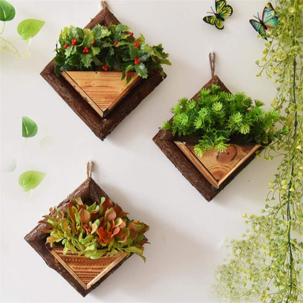 LASISZ Wall Hanging Flower Pots Wooden Flower Container Wood Ornamental Hanging Baskets Wall Mount Flowerpots Garden Planter,S