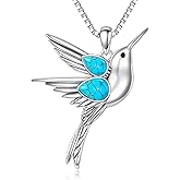 DOLIOX Genuine Turquoise Hummingbird Necklace for Women, Sterling Silver Native American Vintage Gemstone Western Animals Jewelry Gift