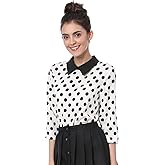 Allegra K Women's Polka Dot Top Casual Peter Pan Collar Blouse 3/4 Sleeve Tops Spring Summer Clothes