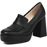 Alsoloveu Women's Platform High Heel Loafers Square Toe Chunky Heels Slip On Pump Shoes with Tassel Decor