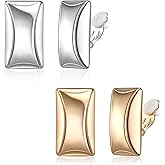 FANZE 2 Pairs Matte Gold Sliver Clip on Earrings for Women No Piercing Button Earring Comfortable Fashion Jewelry Gift