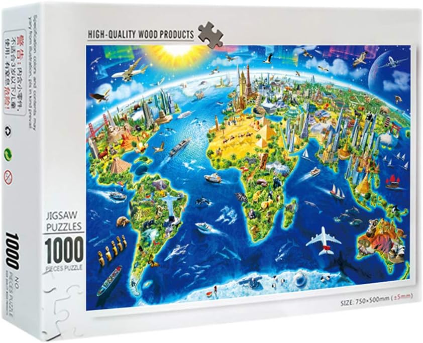 Jigsaw Puzzles-MOMU-1000 Pcs/Pack-Wood Jigsaw Assemble Puzzles for Adult- World Landmarks Map Puzzle