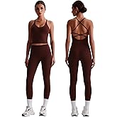 PQBPQB Women 2 Piece Workout Sets Padded Cross Back Crop Tank High Waist Tummy Control Active Leggings Sets Yoga Outfits