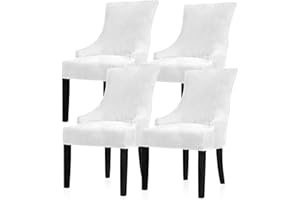 Lellen Velvet Stretch Wingback Chair Cover Slipcover - Reusable Protector Cover for Dining Room Banquet Home Decor etc Machine Washable Hand Washable (White, 4PC)