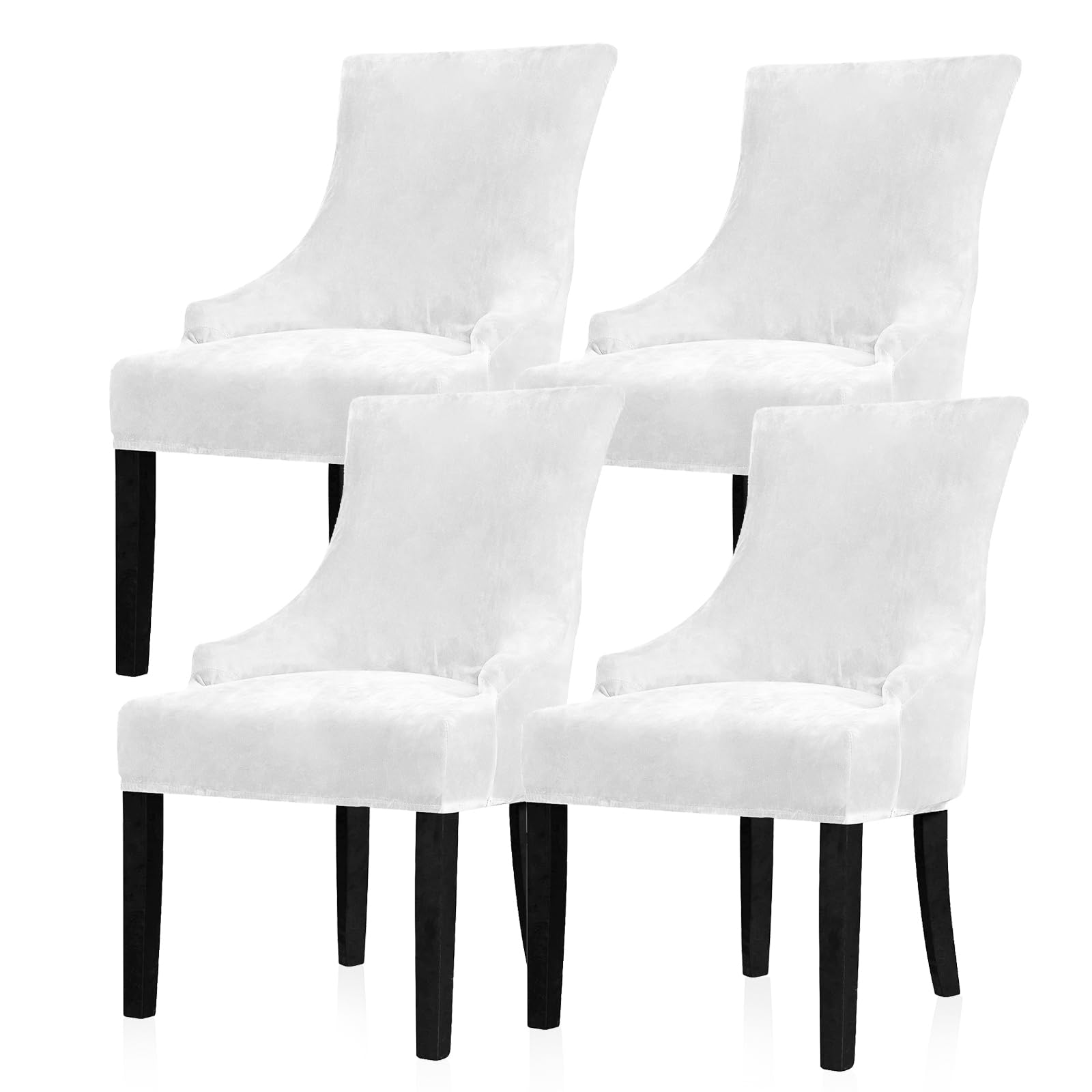 Photo 1 of ***PARTIAL SET/ ONLY 3 PCS*** Lellen Velvet Stretch Wingback Chair Cover Slipcover - Reusable Protector Cover for Dining Room Banquet Home Decor etc Machine Washable Hand Washable (White, 4PC)