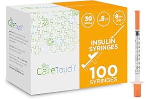Care Touch Insulin Syringes - 30g 5/16"-8 mm .5 cc Syringe Insulin Needles - 100 Sterile Insulin Syringes - Non-Toxic & Non-Pyrogenic - Silicone-Coated, Pyrogen-Free Ultra Thin Needles (Pack of 100)