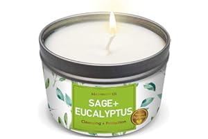 Magnificent 101 Long Lasting Sage + Eucalyptus Scented Smudge Candle - 6 Oz - 35 Hour Burn - Made of Soy Wax for Energy Cleansing & Manifestation - Fortify Life's Uncertain Path - Soy Candles