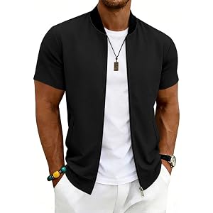 Mens Jackets Short Sleeve Zip up Stand Collar Baseball Varsity Bomber Coat Lightweight Athletic Sporty Outerwear Top