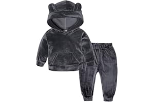 Kids Tales Boys Girls Velvet Sweatsuit Cute Ear Hooded Fleece Pullover and Pants Outfits Set