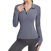 LUYAA Womens Long Sleeve Workout Tops Quater Zip Pullover Running Athletic Jacket with Pockets